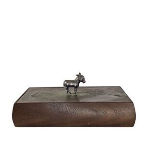 Vintage Reed & Barton Silverplate Walnut Wood Cigar Box Donkey
